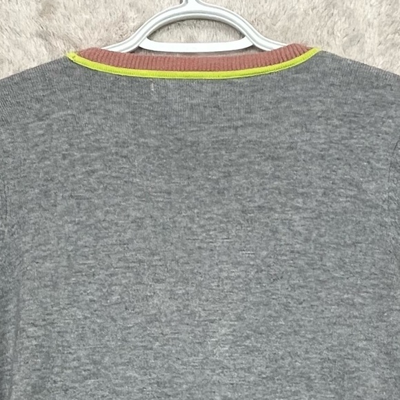 Princess Vera Wang Gray Button Cardigan Sweater Sz S Lace Hem Colorful Trim - Picture 13 of 16